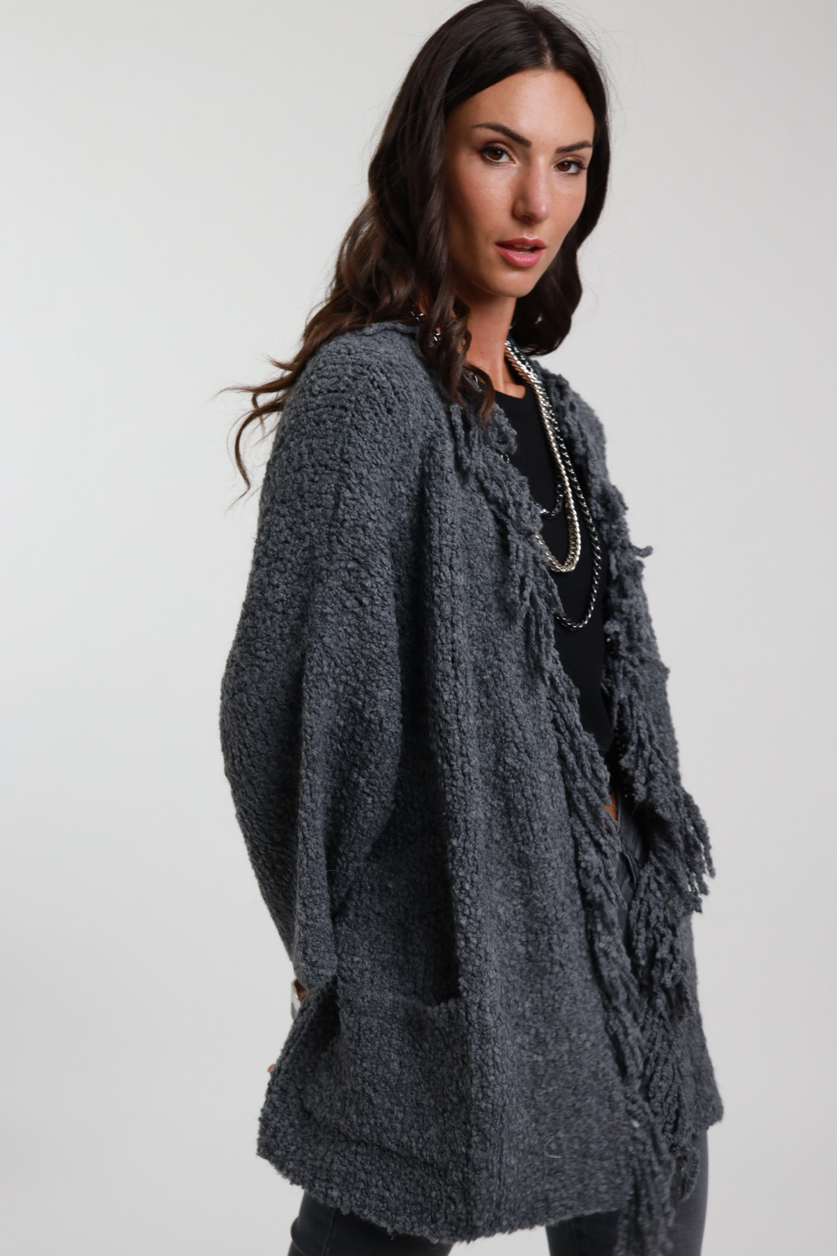 Knitted Jacket with Fringes