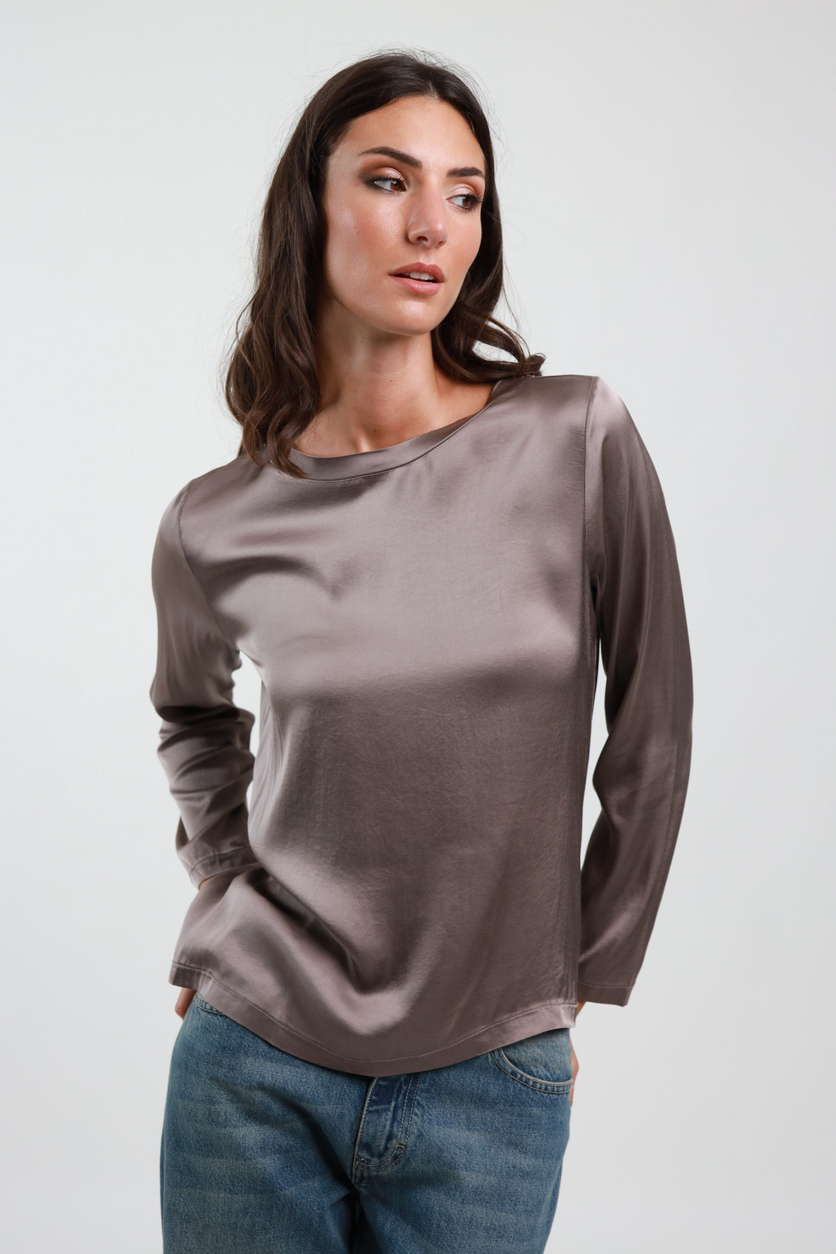 Crew Neck Satin Blouse