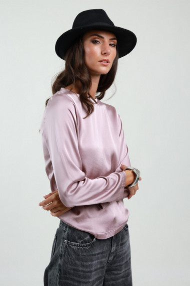 Crew Neck Satin Blouse