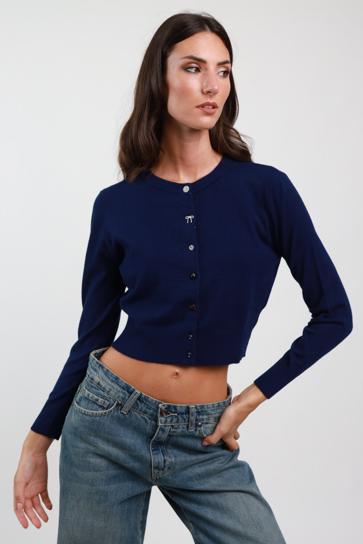 Cardigan Crop Bottoni Gioiello