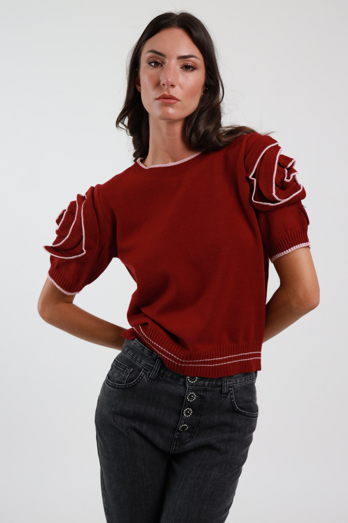 Half Sleeve Pullover with Rose