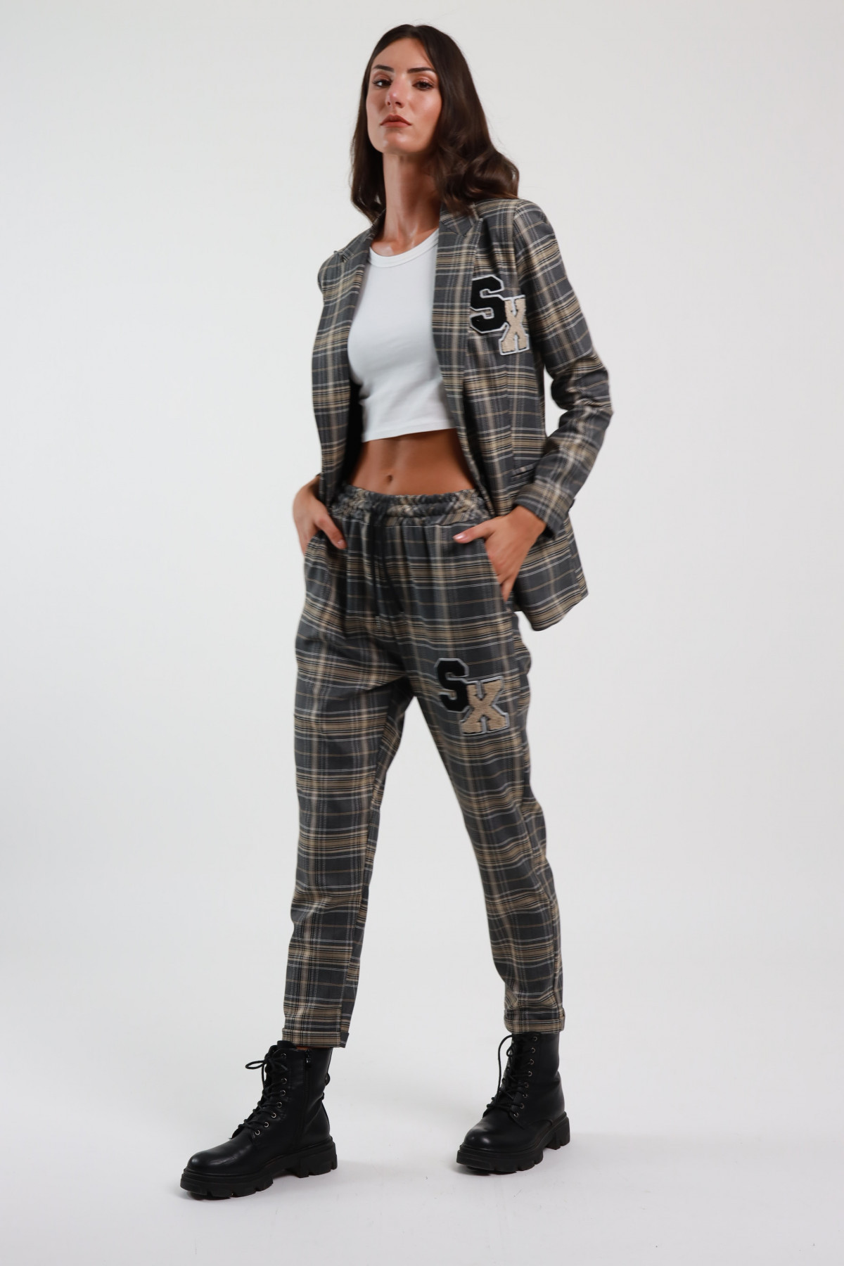 Pantaloni Check con Patch