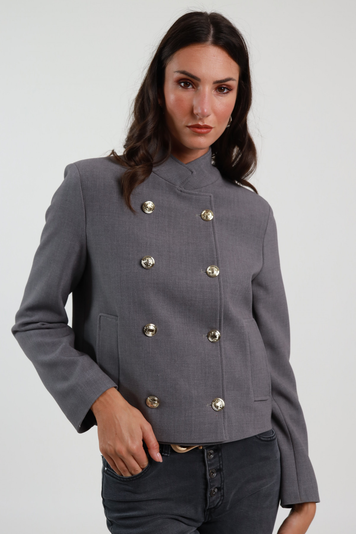 Double-breasted jacket with gold buttons