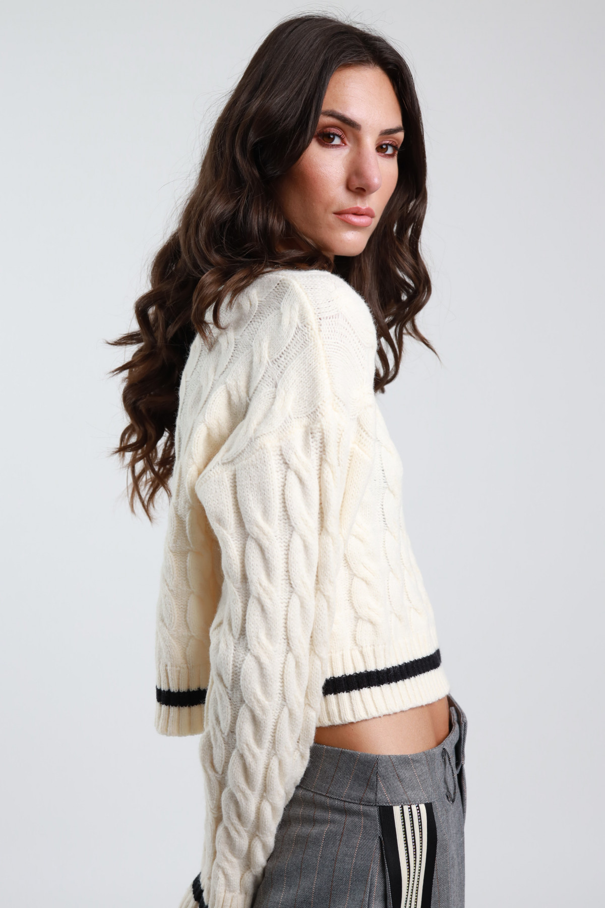 V-Neck Braided Sweater