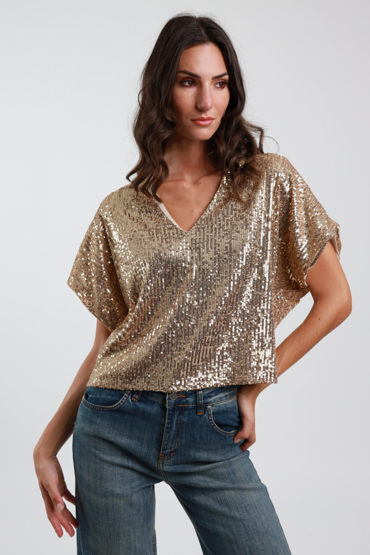 V-Neck Sequin Blouse