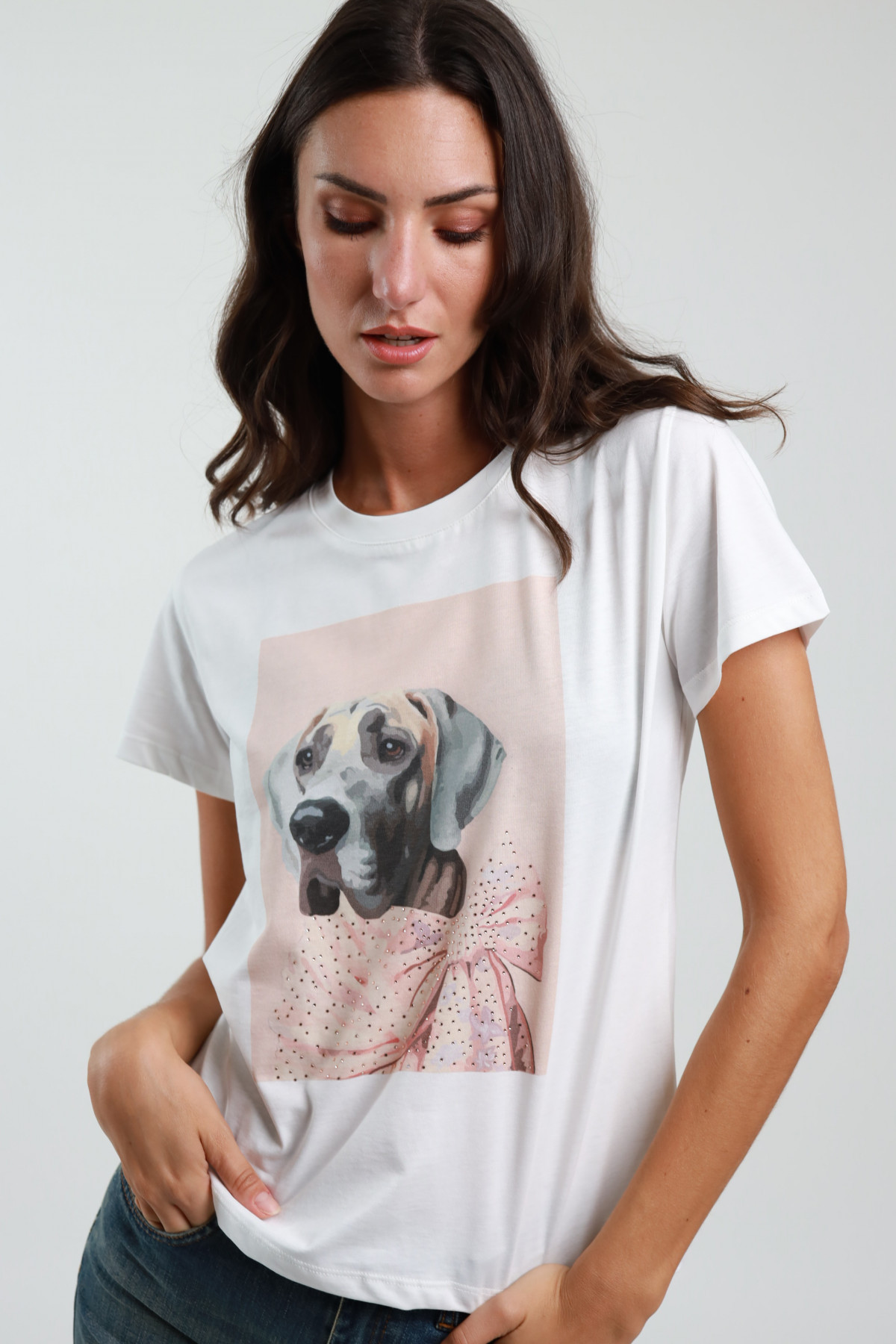 T-Shirt Cane con Fiocco