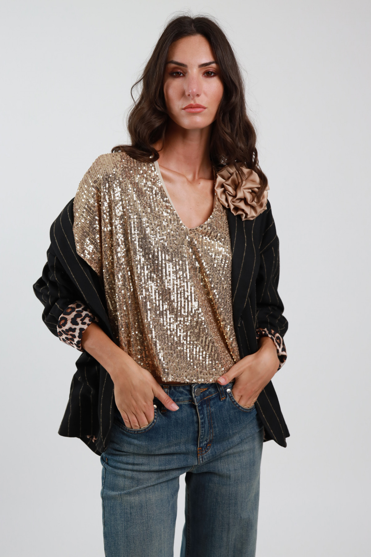 V-Neck Sequin Blouse