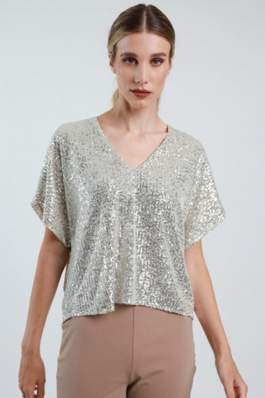 Blusa Paillettes Scollo V